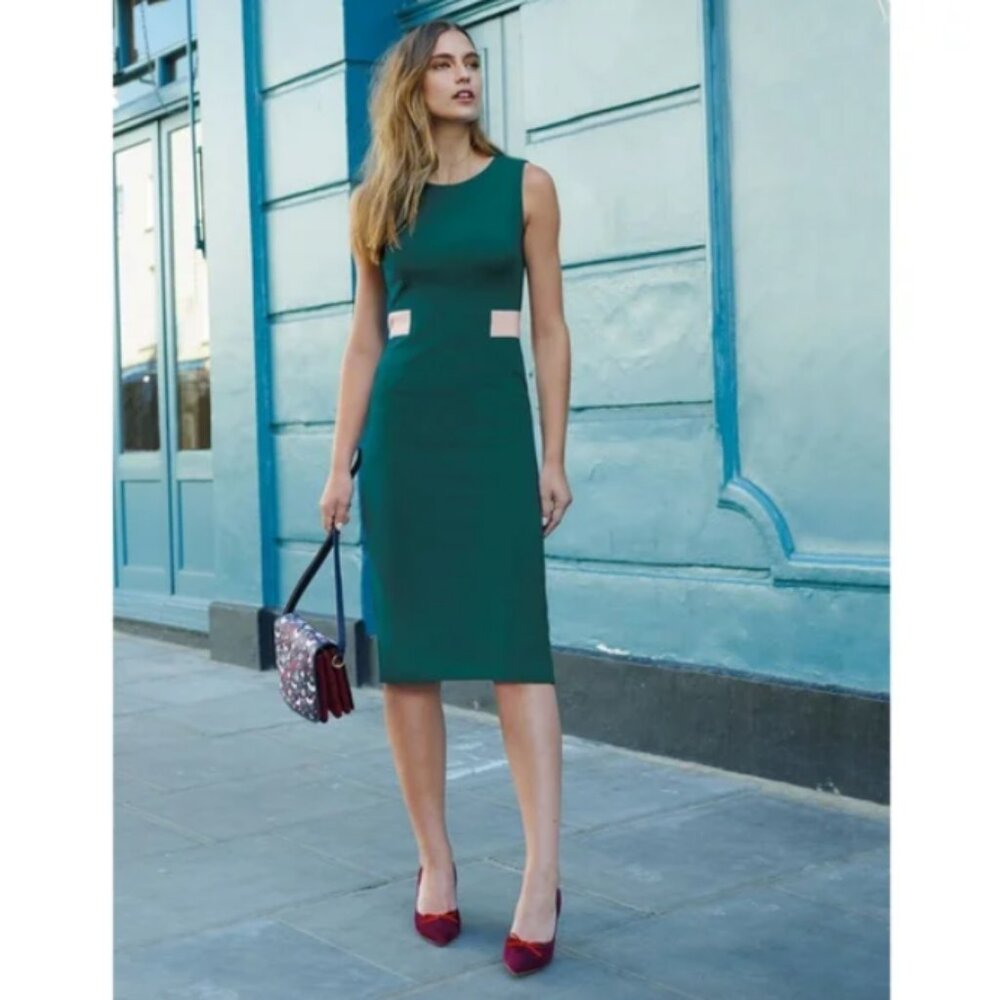 Boden Primrose‎ Ottoman Sheath Pencil Midi Dress in Drake Green and Pink 4